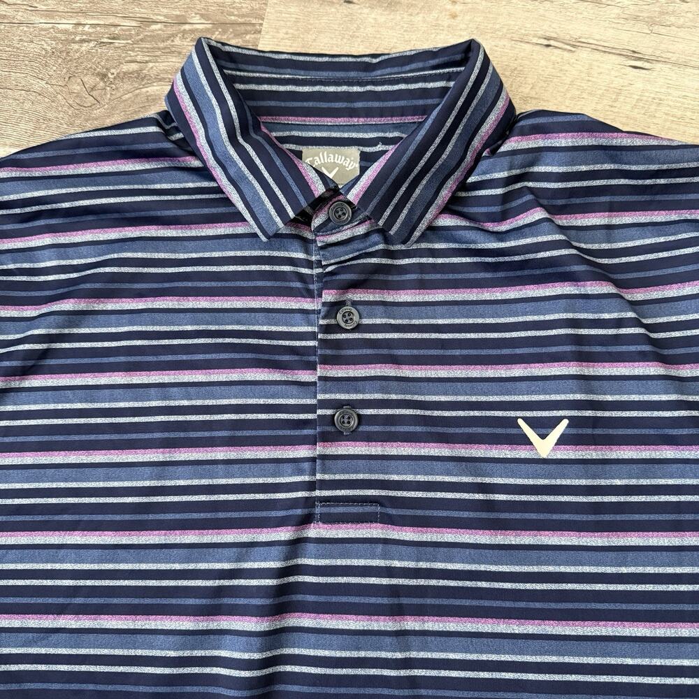Callaway Golf Shirt Mens Size Large Blue Striped Polo Opti-dri Wicking